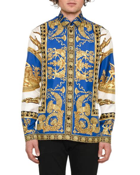 blue versace shirt free shipping|1st copy Versace shirt men.